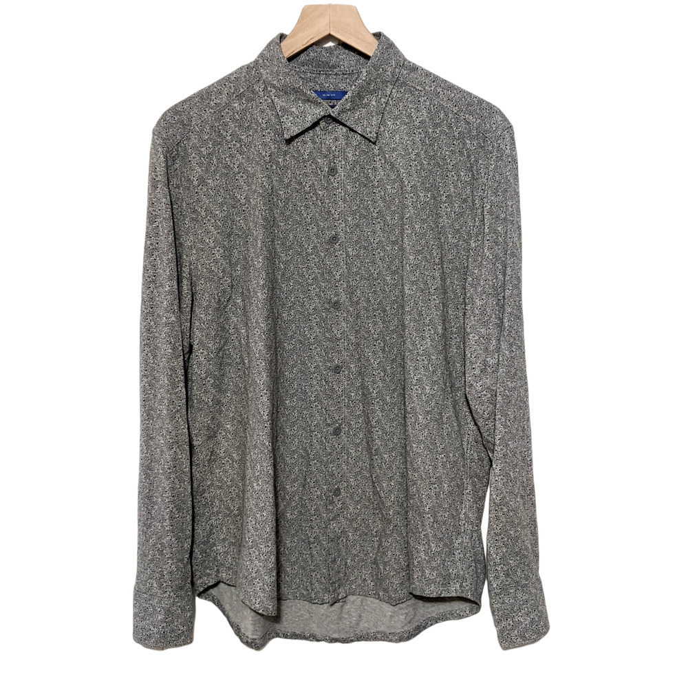 Joseph Abboud L Gray Paisley Slim Fit Long Sleeve Button Down Shirt Men's Casual